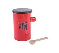 lachineuse - Pot à Thé Chinois Rouge - Rangement Thé Hermétique en Porcelaine - Avec Cuillère & Couvercle - Idéogramme Chinois - Vaiselle Asiatique Traditionnelle - Idée Cadeau Thé Chine Asie