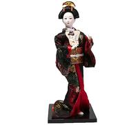 lachineuse - Poupée Japonaise en Kimono Rouge & Noir - Poupée Traditionnelle Asiatique 31 cm - Décoration Japonaise Salon - Figurine Geisha - Fabrication Artisanale - Déco Maison Asie Japon