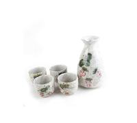 lachineuse - Service à Saké Fraises - avec 4 Bols & Carafe - Verres à Saké Japonais - Cadeau Vaisselle Asiatique - Service Saké Traditionnel Porcelaine Floral Japon Chinois - Blanc