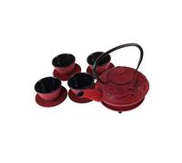 lachineuse - Service à Thé en Fonte Dragon Chinois - 1 Théière, 4 Tasses en Fonte & Filtre Infuseur - Capacité 0,8L - Décoration Japonaise Asiatique - Idée Cadeau Vaisselle Japonaise - Coloris Rouge