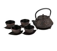 lachineuse - Service à Thé en Fonte Pins Japonais - 1 Théière, 4 Tasses en Fonte & Filtre Infuseur - Capacité 0,8L - Décoration Japonaise Asiatique - Idée Cadeau Vaisselle - Coloris Noir & Bronze