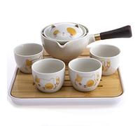 lachineuse - Service à Thé Japonais Chat Kawaii - Avec Théière, 4 Tasses en Porcelaine, Plateau & Sacoche de Transport - Idée Cadeau Japon Chat Japonais Mignon - Vaisselle Asiatique