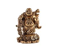 lachineuse - Statuette Bouddha Rieur - Traditions Bouddhistes - Sapèques Chinoises - Symbole Feng Shui Chance & Fortune dans la Maison - en Résine Doré 16,5 cm - Idée Déco & Cadeau Chine, Asie