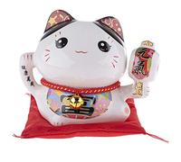 lachineuse - Statuette Chat Japonais - Tirelire Maneki Neko Kawaii - Bonheur et Prospérité - Déco du Japon - Coloris Blanc - en Porcelaine - 11x15,5x11 cm - Idée Cadeau Japon Asie