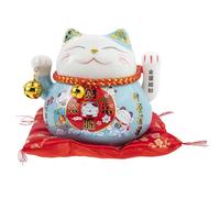 lachineuse - Statuette Chat Maneki Neko - Symbole Fortune - Bras Mobile - Porte Bonheur Traditionnel Japonais - 10x12x10 cm - Porcelaine, Bleu - Pile LR03 Non Inclus