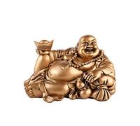 lachineuse - Statuette Grand Bouddha Rieur Allongé - Résine Doré 25X14X17cm | Traditions Bouddhistes - Lingot Yuan Bao, Gourde Wu Lou -Porte-Bonheur, Chance, Fortune - Idée Déco & Cadeau Chine, Asie