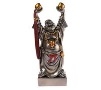 lachineuse - Statuette Grand Bouddha Rieur - Traditions Bouddhistes - Cordon Rouge & Pêches de Longévité - Porte-Bonheur, Chance - en Résine Teinte Bronze 27 cm - Idée Déco & Cadeau Chine, Asie