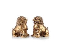 lachineuse - Statuettes 2 Lion Gardiens Impériaux Dorés -10,5x10x6cm | 2 Figurines Lions Chinois - Déco Asiatique - Décoration pour Maison, Bureau, Intérieur - Idée Cadeau Chine Asie