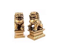 lachineuse - Statuettes Lions Chinois Dorés - 2 Figurines Chiens Fu - 11 x 6,5 x 4,5 cm - Déco Chinoise Asiatique - Décoration Feng Shui pour Maison, Bureau, Intérieur - Idée Cadeau Chine Asie