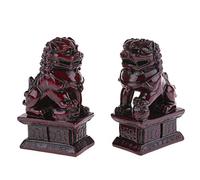 lachineuse - Statuettes Lions Chinois Rouges - 2 Figurines Chiens Fu - 10,5 x 6 x 4 cm - Déco Chinoise Asiatique - Décoration Feng Shui pour Maison, Bureau, Intérieur - Idée Cadeau Chine Asie