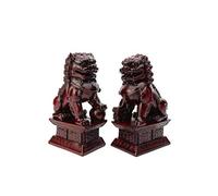 lachineuse - Statuettes Lions Fo Rouges - 2 Figurines Chiens Fu - 17 x 10 x 6,5 cm - Déco Chinoise Asiatique - Décoration Feng Shui pour Maison, Bureau, Intérieur - Idée Cadeau Chine Asie