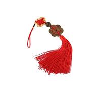 lachineuse - Talisman Feng Shui de Prospérité - Amulette Porte-Bonheur avec Pompon & 8 Pièces Chinoises Sapèques - Longueur 35 cm - Coloris Rouge & Doré - Idée Cadeau Asiatique - Chance & Richesse