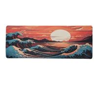 lachineuse Tapis DE Souris XXL - Vague de Kanagawa & Soleil Couchant - Ambiance Japonaise - 800 X 300 X 3 mm - Antidérapant et Résistant à l'eau - Déco Bureau - Idée Cadeau Japon Asie
