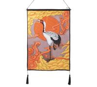 lachineuse - Tapisserie Murale Grue de Longévité - Panneau Mural - Décoration Japonaise à Suspendre - 47 x 66 cm - Tableau Mur - Coloris Jaune, Orange - Idée Cadeau Japon Asie