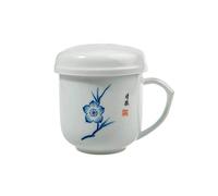 lachineuse - Tasse à Thé Asiatique Motif Fleur - Tasse en Porcelaine avec Infuseur & Couvercle - Coloris Bleu & Blanc - Idée Cadeau Vaisselle Chinoise Traditionnelle - Petite Tasse Asie Chine