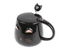 lachineuse - Tasse Chat Kawaii 450ml - Mug Chat avec Couvercle & Cuillère - Coloris Noir & Or en Céramique - Mug à Infusion Thé Café - Tasse Originale Japonaise - Idée Cadeau Japon Asie Kitty Mignon