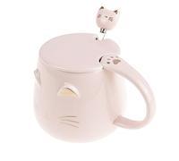 lachineuse - Tasse Chat Kawaii 450ml - Mug Chat avec Couvercle & Cuillère - Coloris Rose & Or en Céramique - Mug à Infusion Thé Café - Tasse Originale Japonaise - Idée Cadeau Japon Asie Kitty Mignon