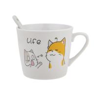 lachineuse - Tasse en Porcelaine Chat Happy & sa Cuillère - Duo Chats - Collection Life - 200 ml - Petit Déj & Pause Détente - Café, Thé, Chocolat Chaud - Idée Cadeau Asie, Chine, Japon - Blanc