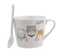 lachineuse - Tasse en Porcelaine Chat Happy & sa Cuillère - Les 3 Chats - Collection Life - 200 ml - Petit Déj & Pause Détente - Café, Thé, Chocolat Chaud - Idée Cadeau Asie, Chine, Japon - Blanc