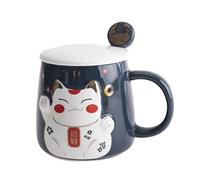 lachineuse - Tasse en Relief - Décors Chat Maneki Neko - Teinte Bleue - Accompagnée de sa cuillère - Décoration Japonaise - Idée Cadeau Japon Asie