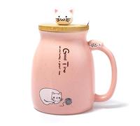 lachineuse - Tasse Kawaii 450ml - Grande Tasse Chat avec Couvercle & Cuillère - Mug à Infusion, Thé & Café - Tasse Originale Japonaise - Idée Cadeau Japon Asie - Kitty Mignon - Coloris Rose