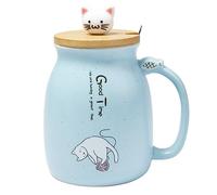 lachineuse - Tasse Kawaii 450ml - Grande Tasse Chat avec Couvercle & Cuillère - Mug à Infusion, Thé & Café - Tasse Originale Japonaise - Idée Cadeau Japon Asie - Kitty Mignon - Coloris Bleu