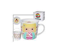 lachineuse - Tasse Kokeshi - Tasse Poupée Kokeshi avec Couvercle - Mug à Thé Japonais - En Porcelaine - Idée Cadeau Japon Asie - Style Kawaii - Papillon, Fleurs - Vaisselle Japonaise - Coloris Blanc