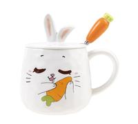 lachineuse - Tasse Lapin Amoureux - Collection Bunny - Couvercle Oreilles de Lapin et Cuillère Carotte - Porcelaine et Métal - 425 ML - Café, Thé, Chocolat, Cappuccino - Idée Cadeau Originale