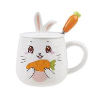lachineuse - Tasse Lapin, Carotte Appétissante - Collection Bunny - Couvercle Oreilles de Lapin, Cuillère Carotte - Porcelaine, Métal - 425 ML - Café, Thé, Chocolat, Cappuccino - Idée Cadeau Originale
