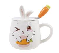 lachineuse - Tasse Lapin Coquin - Collection Bunny - Couvercle Oreilles de Lapin et Cuillère Carotte - Porcelaine et Métal - 425 ML - Café, Thé, Chocolat, Cappuccino - Idée Cadeau Originale