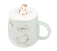 lachineuse - Tasse Licorne Unicorn - Porcelaine - Avec Couvercle & Couverts Licorne 3D - 500 ML - Petit Déj & Pause Détente - Café, Thé, Chocolat Chaud - Idée Cadeau Asie, Chine, Japon - Colori Vert