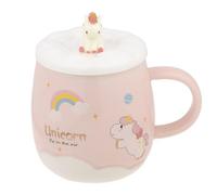 lachineuse - Tasse Licorne Unicorn - Porcelaine - Avec Couvercle & Cuillère Licorne 3D - 500 ml - Petit Déj & Pause Détente - Café, Thé, Chocolat Chaud - Idée Cadeau Asie, Chine, Japon - Colori Rose