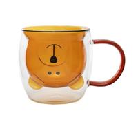 lachineuse - Tasse Ours Mignon Ambre - Verre Double Paroi - Munie d'une Anse - Contenance 275 ml - Tasse Café, Thé, Chocolat Chaud, Cappuccino - Mug Déco Japonaise - Idée Cadeau Japon Asie