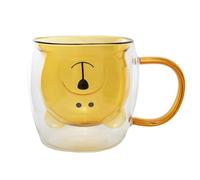 lachineuse - Tasse Ours Mignon Miel - Verre Double Paroi - Munie d'une Anse - Contenance 275 ml - Tasse Café, Thé, Chocolat Chaud, Cappuccino - Mug Déco Japonaise - Idée Cadeau Japon Asie