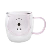 lachineuse - Tasse Ours Mignon Rose - Verre Double Paroi - Munie d'une Anse - Contenance 275 ml - Tasse Café, Thé, Chocolat Chaud, Cappuccino - Mug Déco Japonaise - Idée Cadeau Japon Asie