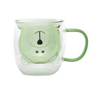 lachineuse - Tasse Ours Mignon Vert - Verre Double Paroi - Munie d'une Anse - Contenance 275 ml - Tasse Café, Thé, Chocolat Chaud, Cappuccino - Mug Déco Japonaise - Idée Cadeau Japon Asie
