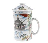 lachineuse - Tisanière Chinoise Contemplation du Lac - Tasse à Infusion en Porcelaine - Avec Infuseur & Couvercle - Peinture Chinoise - Vaisselle Traditionnelle de Chine - Idée Cadeau Thé Asie