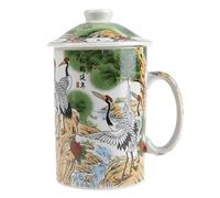 Lachineuse - Tisanière Chinoise Paysage - Tasse à Infusion en Porcelaine - Avec Infuseur & Couvercle - Peinture Chinoise avec Oiseaux de Longévité - Vaisselle Traditionnelle de Chine - Idée Cadeau Thé