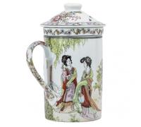 lachineuse Tisanière Tasse à Thé Infusion - Motifs Asiatiques Traditionnels Sérénité - Porcelaine - Multicolore - Hauteur 14,5 cm - Idée Cadeau Déco Asie
