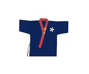 lachineuse - Veste de Cuisinier Japonais - Taille L - Coloris Bleu - Déco Motif Floral et Idéogrammes - Tissu - Saveurs d'Asie - Ambiance Zen - Idée Cadeau Asie Japon