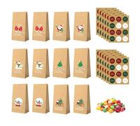 LACHT 12Pcs Pochette Cadeau Noel, Pochette En Kraft Sac Cadeau Merry Christmas Joyeux Noël Sachet Pour Petit Cadeau Bonbon Bijoux 12Pcs Autocollant