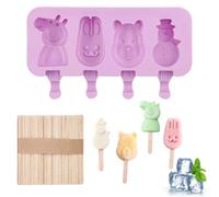 LACHT 4 Pièces Moule à Crème Glacée en Silicone, Grands Moule à Glace avec Couvercles Violet, Moule Magnum Cake avec 50 Bâtons de Glace,moule glace