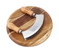 LACHT Couteau Hachoir/Couteau à herbes et Coupe-pizza, avec 1 lame,acier bois de mu/plastique, argenté