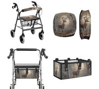 LACIYISON Ensemble d'accessoires de déambulateur imprimé cerf lune pour personnes âgées, housse de siège déambulateur, housse de dossier, sac de rangement sous le siège de grande capacité