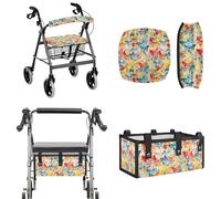 LACIYISON Ensemble d'accessoires pour déambulateur et déambulateur à imprimé papillon - Housse de coussin douce et housse de dossier avec sac de grande capacité sous le siège