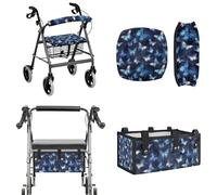 LACIYISON Ensemble d'accessoires pour déambulateur et déambulateur - Housse de coussin douce et housse de dossier pour déambulateur - Grande capacité - Bleu galaxie - Imprimé papillon