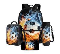 LACIYISON Ensemble sac à dos 4 en 1 léger avec sac à déjeuner, trousse à crayons, pochette pour bouteille d'eau, sac à dos, Ballon de football Water Flame, Taille unique, Ensemble cartable