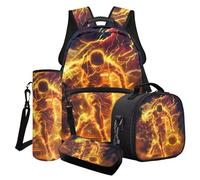 LACIYISON Ensemble sac à dos avec sac à déjeuner, trousse à crayons et housse pour bouteille d'eau, Joueur de basket-ball Lightning jaune, Taille unique, Ensemble cartable