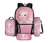 LACIYISON Ensemble sac à dos de 43,2 cm avec sac à déjeuner, sacoche légère isotherme avec trousse à crayons et sac de transport pour bouteille d'eau, Paillettes Axolotl Rose, Taille unique, Ensemble