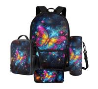 LACIYISON Ensemble sac à dos de 43,2 cm avec sac à déjeuner, sacoche légère isotherme avec trousse à crayons et sac de transport pour bouteille d'eau, Vintage Papillon Floral Galaxie Star Glitter